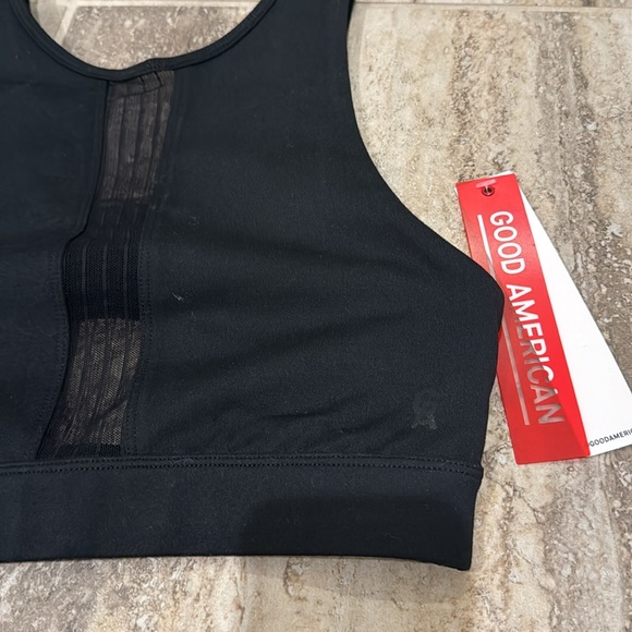 NWT GOOD AMERICAN PINTUCK MESH BRA High Neck Sports Bra Black Small - Picture 3 of 9